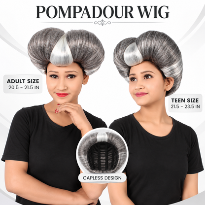 HPO Pompadour Style Bouffant Wig with Front Bangs Teen & Adult Bundle Set- Two Tone Heart Shape Flame-Retardant Volume Contrasting Front Section and Classic Updo Synthetic Wigs for Cosplay Events