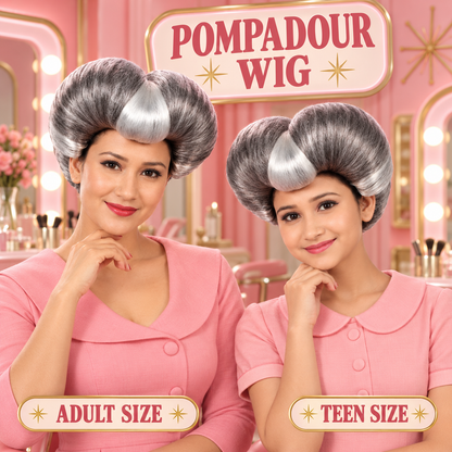 HPO Pompadour Style Bouffant Wig with Front Bangs Teen & Adult Bundle Set- Two Tone Heart Shape Flame-Retardant Volume Contrasting Front Section and Classic Updo Synthetic Wigs for Cosplay Events