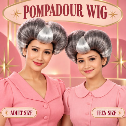 HPO Pompadour Style Bouffant Wig with Front Bangs Teen & Adult Bundle Set- Two Tone Heart Shape Flame-Retardant Volume Contrasting Front Section and Classic Updo Synthetic Wigs for Cosplay Events