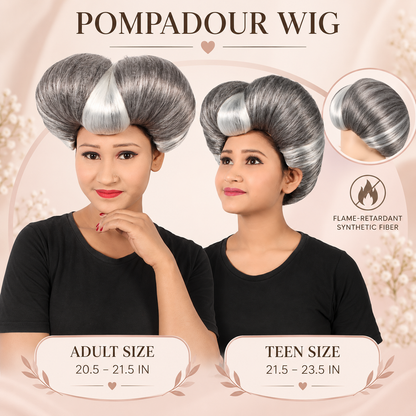 HPO Pompadour Style Bouffant Wig with Front Bangs Teen & Adult Bundle Set- Two Tone Heart Shape Flame-Retardant Volume Contrasting Front Section and Classic Updo Synthetic Wigs for Cosplay Events