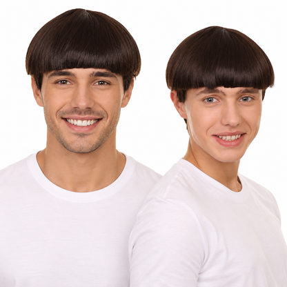 HPO Classic Bowl Cut Wig 9" Short Retro Straight Hair Teen & Adult Bundle - Smooth Rounded Shape Synthetic Wigs with Clean Fringe Flame-Retardant Hairpiece for halloween Events & Cosplay parties