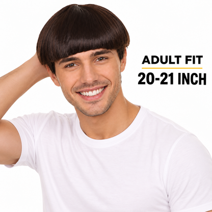 HPO Classic Bowl Cut Wig 9" Short Retro Straight Hair Teen & Adult Bundle - Smooth Rounded Shape Synthetic Wigs with Clean Fringe Flame-Retardant Hairpiece for halloween Events & Cosplay parties