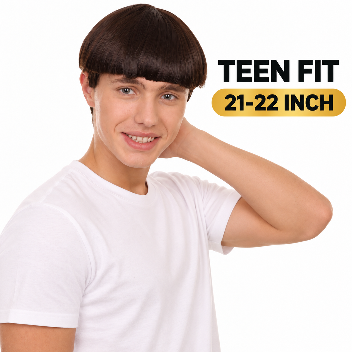HPO Classic Bowl Cut Wig 9" Short Retro Straight Hair Teen & Adult Bundle - Smooth Rounded Shape Synthetic Wigs with Clean Fringe Flame-Retardant Hairpiece for halloween Events & Cosplay parties