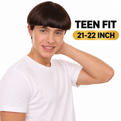 HPO Classic Bowl Cut Wig 9" Short Retro Straight Hair Teen & Adult Bundle - Smooth Rounded Shape Synthetic Wigs with Clean Fringe Flame-Retardant Hairpiece for halloween Events & Cosplay parties