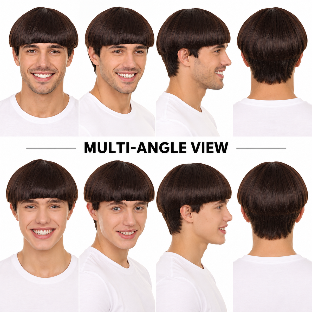 HPO Classic Bowl Cut Wig 9" Short Retro Straight Hair Teen & Adult Bundle - Smooth Rounded Shape Synthetic Wigs with Clean Fringe Flame-Retardant Hairpiece for halloween Events & Cosplay parties