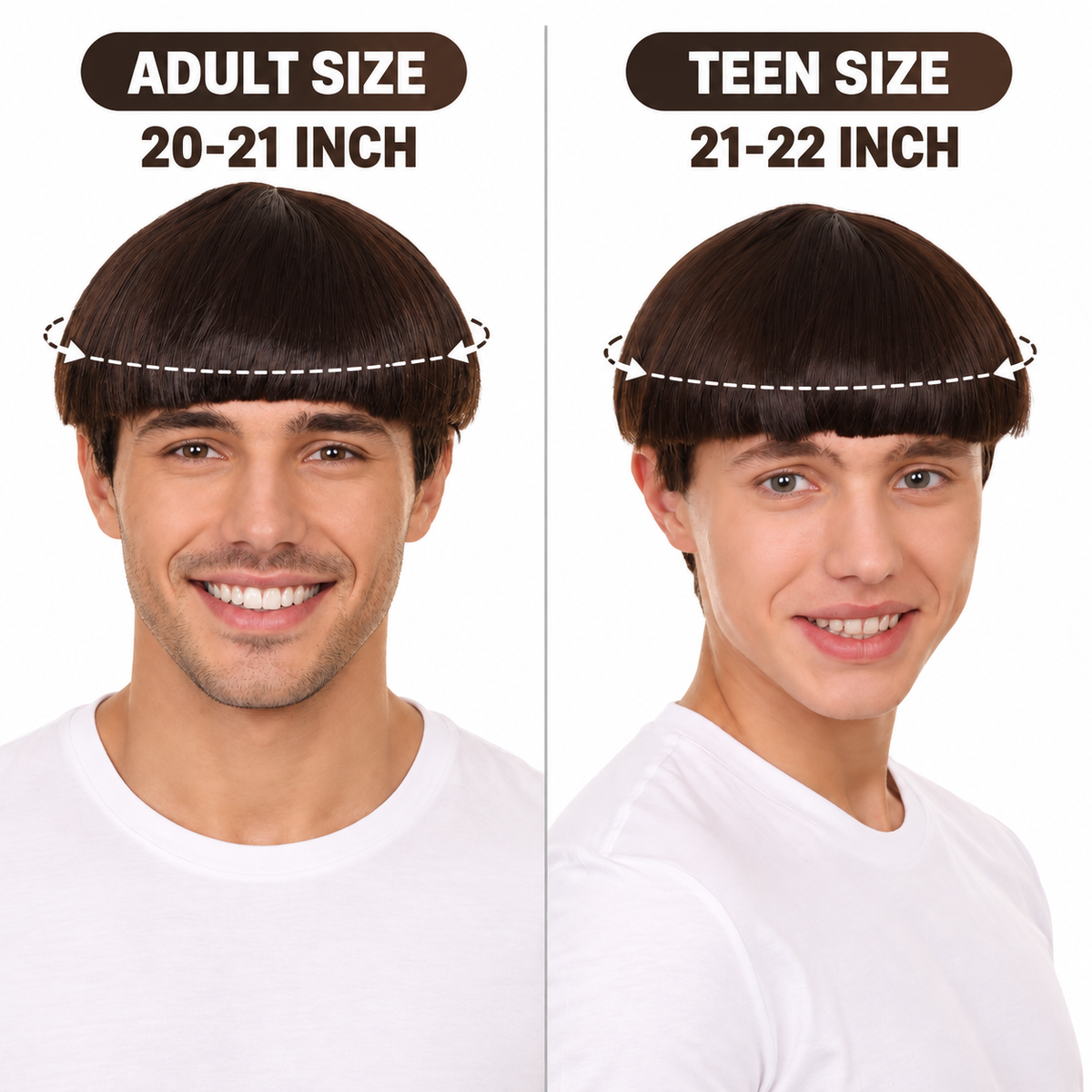 HPO Classic Bowl Cut Wig 9" Short Retro Straight Hair Teen & Adult Bundle - Smooth Rounded Shape Synthetic Wigs with Clean Fringe Flame-Retardant Hairpiece for halloween Events & Cosplay parties