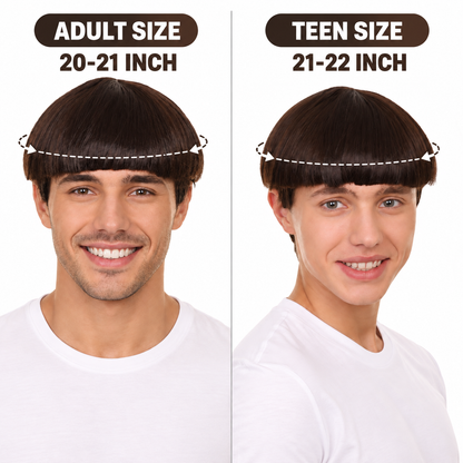 HPO Classic Bowl Cut Wig 9" Short Retro Straight Hair Teen & Adult Bundle - Smooth Rounded Shape Synthetic Wigs with Clean Fringe Flame-Retardant Hairpiece for halloween Events & Cosplay parties