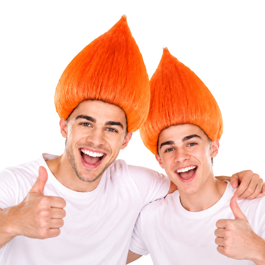 HPO Unisex Troll Orange Wig Straight Synthetic Hairpiece Teen & Adult Bundle Set- 80s Tall Upright Hair with Smooth Tapered Shape and Vibrant Styling Fun Fantasy Touch to Festivals Cosplay Parties & Events
