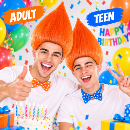HPO Unisex Troll Orange Wig Straight Synthetic Hairpiece Teen & Adult Bundle Set- 80s Tall Upright Hair with Smooth Tapered Shape and Vibrant Styling Fun Fantasy Touch to Festivals Cosplay Parties & Events