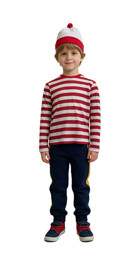 Adult & Teen Men's Multicolour Striped Costume Set | Long Sleeve Top With Hat and Glasses Accessories | Ideal for Halloween Fancy Dress Party Outfit