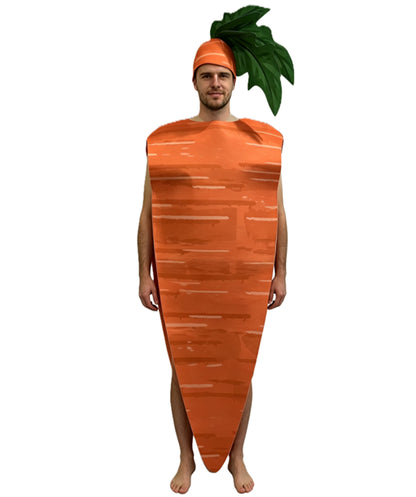 HPO Adult Orange Carrot Costume | Vegetable Costume With Leaf Detail and Hat | Ideal for Halloween, Fancy Dress, Cosplay & Party Outfit