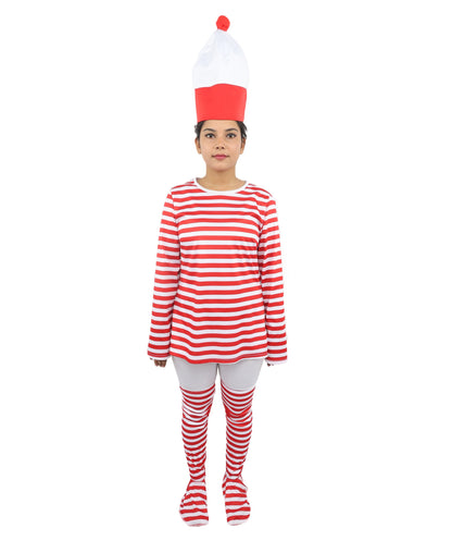 Women's Red White Striped Costume Set | Top, Hat, Socks & Glasses | Ideal for Halloween Fancy Dress Outfit