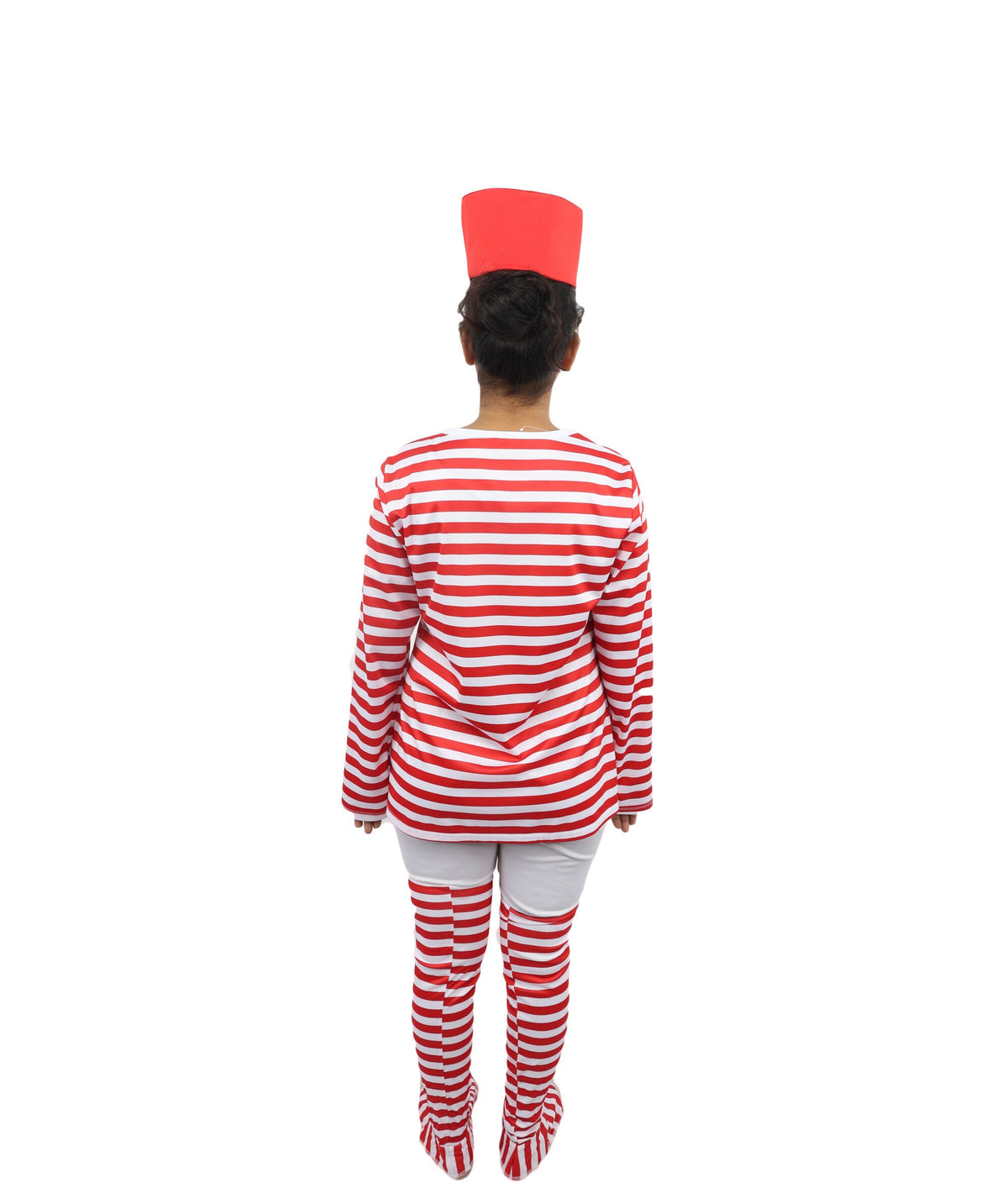 Women's Red White Striped Costume Set | Top, Hat, Socks & Glasses | Ideal for Halloween Fancy Dress Outfit