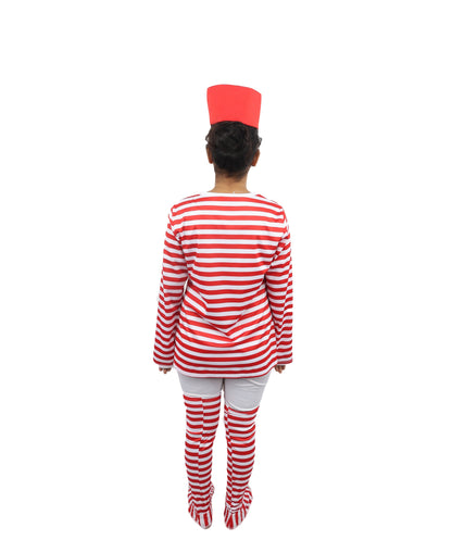 Women's Red White Striped Costume Set | Top, Hat, Socks & Glasses | Ideal for Halloween Fancy Dress Outfit
