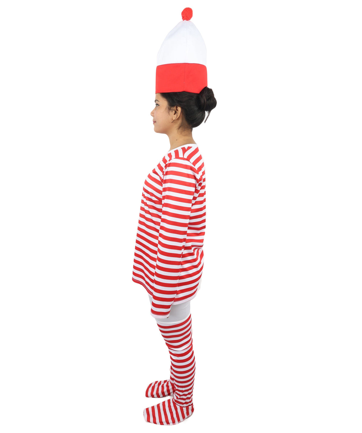 Women's Red White Striped Costume Set | Top, Hat, Socks & Glasses | Ideal for Halloween Fancy Dress Outfit