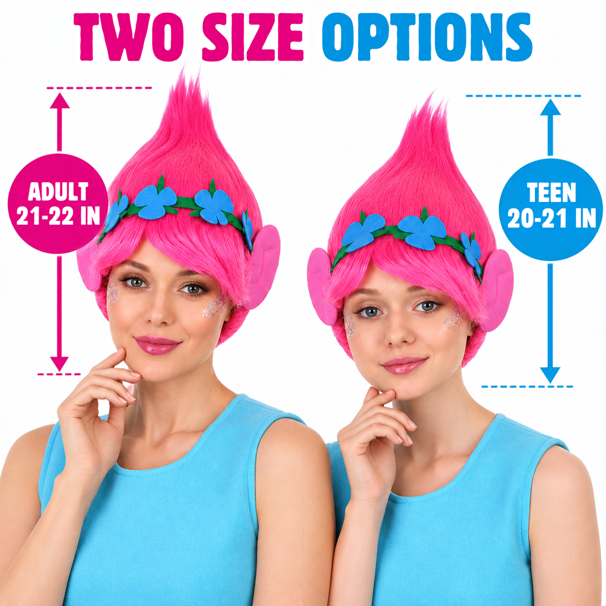 HPO Magical Troll Wig with Ears & Flower Headband for Adult & Teen Bundle- Pink Magical Troll Princess Wig Straight Synthetic Fiber Breathable Capless Cap & Tall Fantasy Styling for Halloween Cosplay | HPO