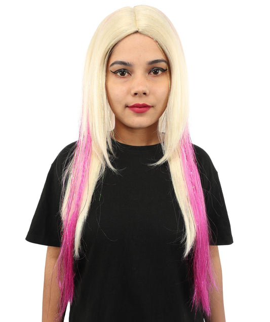 Adult Women’s Straight Blonde Long Wig with Tinsel Highlights | Sparkle Party Hairpiece | Ideal for Halloween, Cosplay, and Themed Events