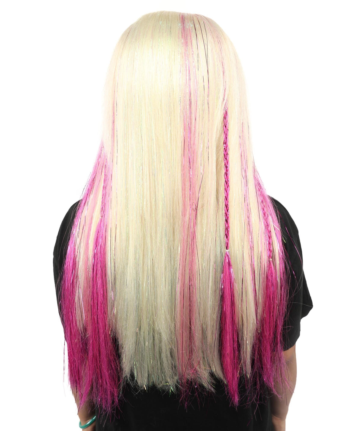 Adult Women’s Straight Blonde Long Wig with Tinsel Highlights | Sparkle Party Hairpiece | Ideal for Halloween, Cosplay, and Themed Events