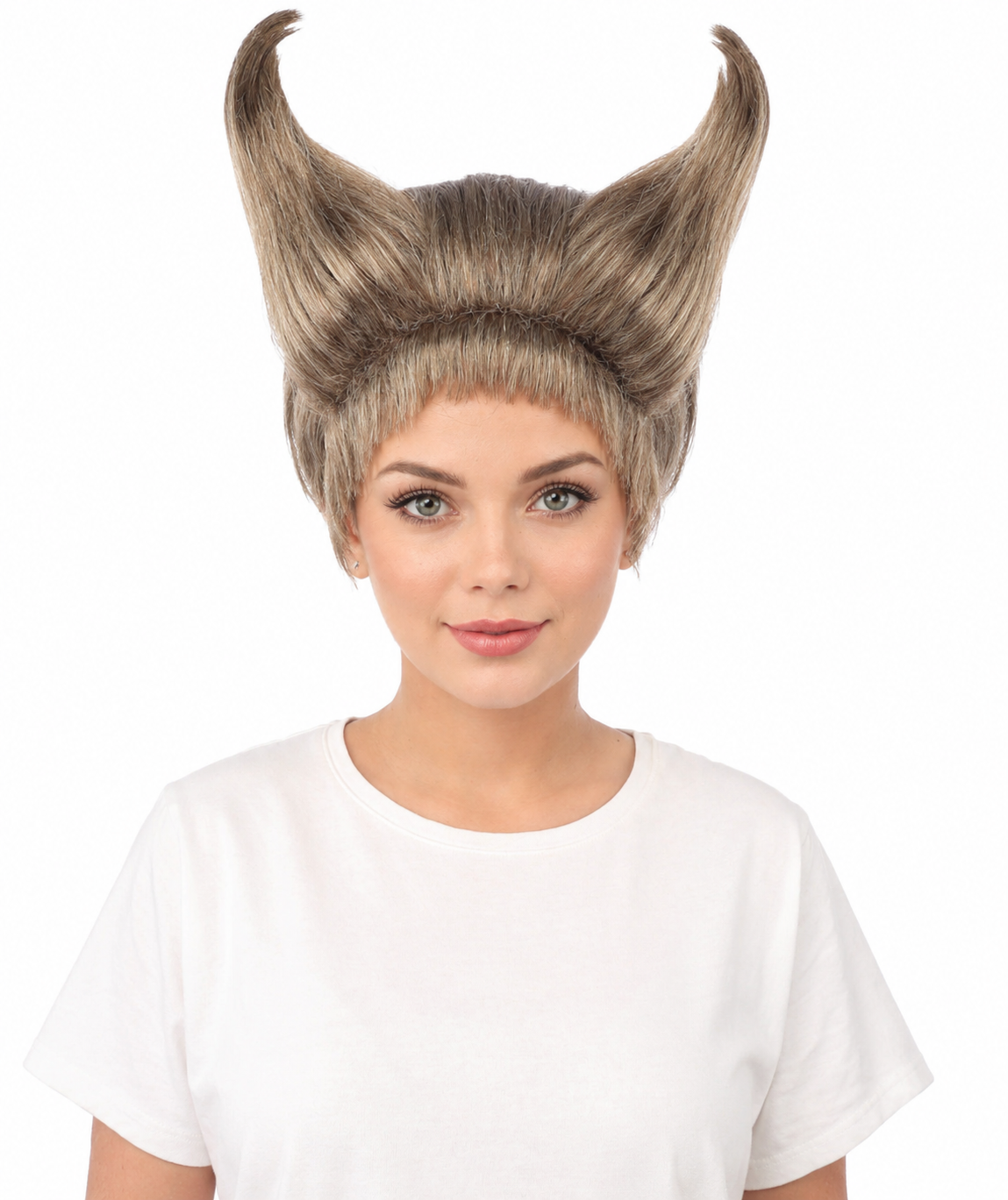 Adult Women’s Ash Brown Fantasy Wig with Dramatic Horn | Spiky Synthetic Hair with Breathable Cap | Ideal for Halloween, Cosplay & Themed Events