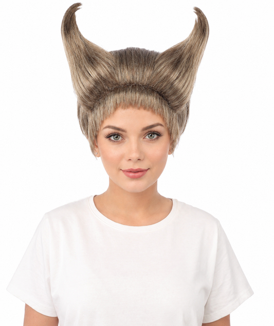 Adult Women’s Ash Brown Fantasy Wig with Dramatic Horn | Spiky Synthetic Hair with Breathable Cap | Ideal for Halloween, Cosplay & Themed Events