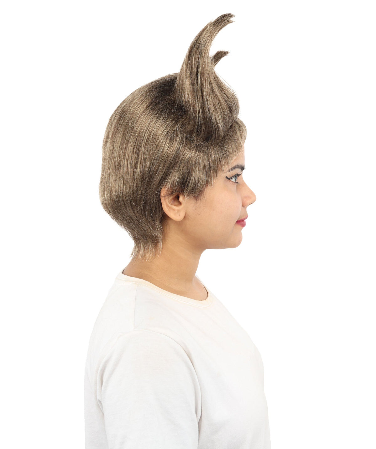 Adult Women’s Ash Brown Fantasy Wig with Dramatic Horn | Spiky Synthetic Hair with Breathable Cap | Ideal for Halloween, Cosplay & Themed Events