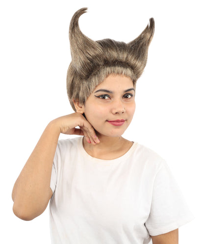 Adult Women’s Ash Brown Fantasy Wig with Dramatic Horn | Spiky Synthetic Hair with Breathable Cap | Ideal for Halloween, Cosplay & Themed Events