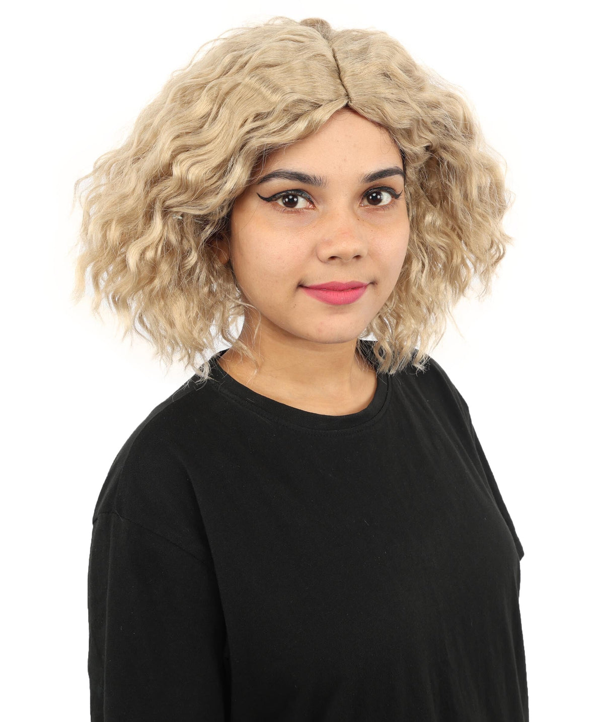 Adult Blonde Medium Curly Wig | Messy Textured Curls with Breathable Cap | Ideal for Halloween & Cosplay Events
