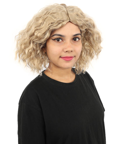 Adult Blonde Medium Curly Wig | Messy Textured Curls with Breathable Cap | Ideal for Halloween & Cosplay Events