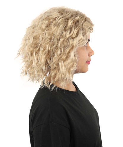 Adult Blonde Medium Curly Wig | Messy Textured Curls with Breathable Cap | Ideal for Halloween & Cosplay Events