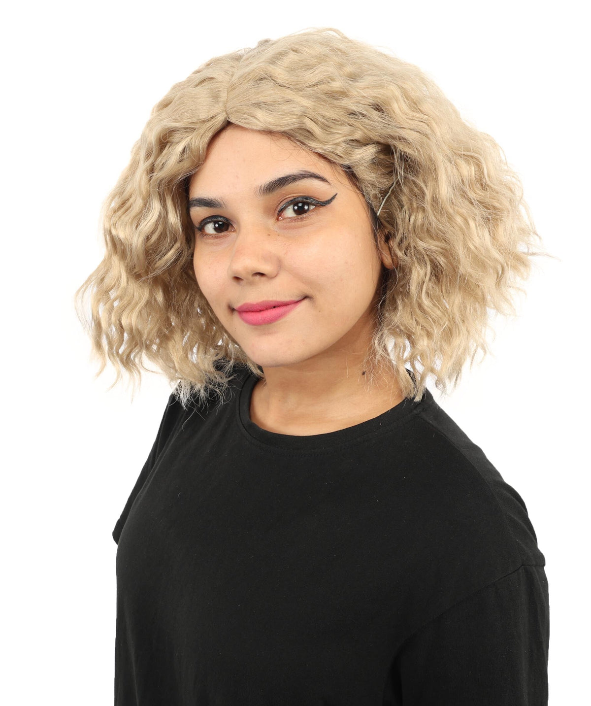 Adult Blonde Medium Curly Wig | Messy Textured Curls with Breathable Cap | Ideal for Halloween & Cosplay Events