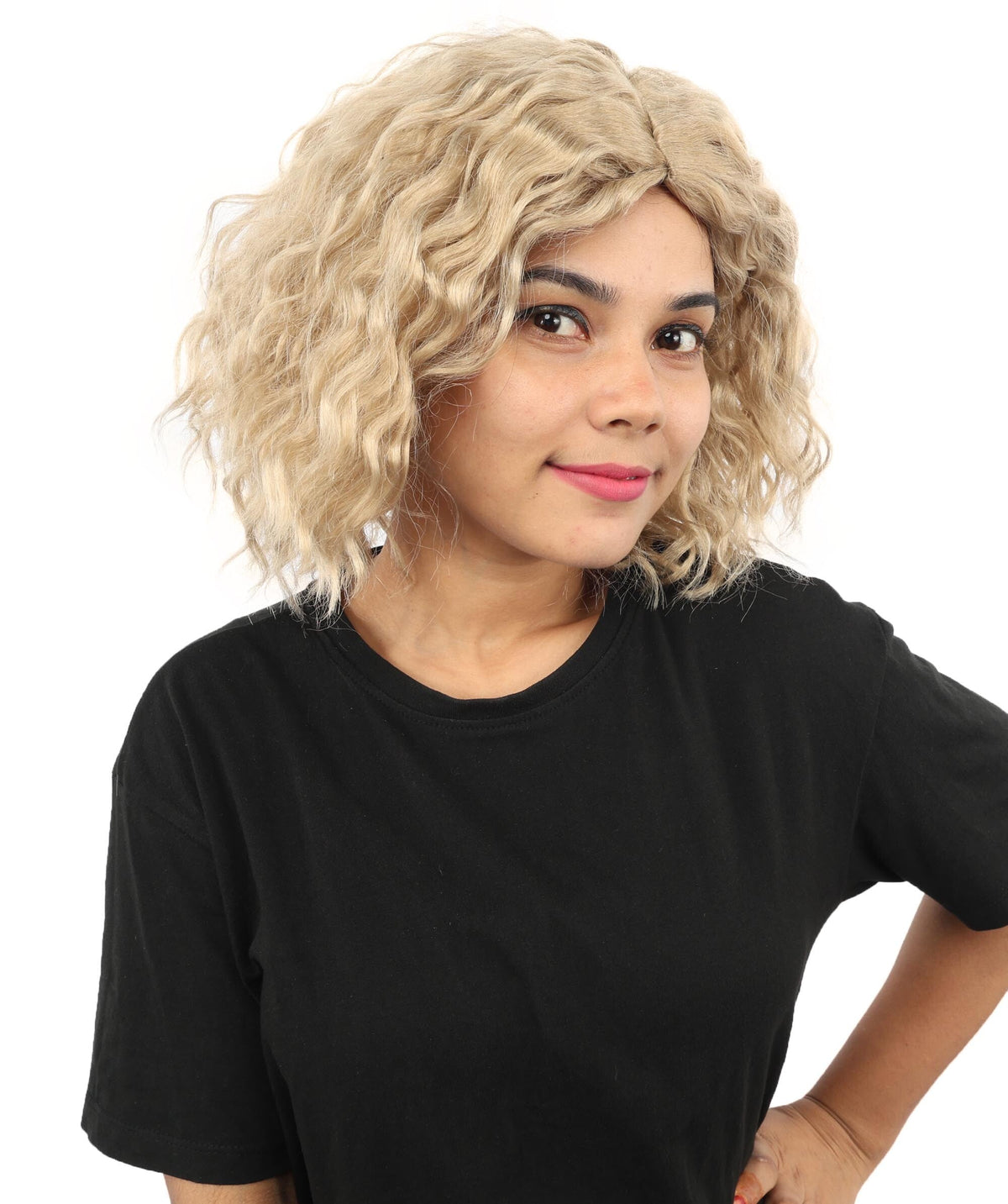 Adult Blonde Medium Curly Wig | Messy Textured Curls with Breathable Cap | Ideal for Halloween & Cosplay Events