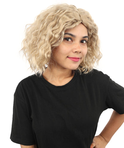 Adult Blonde Medium Curly Wig | Messy Textured Curls with Breathable Cap | Ideal for Halloween & Cosplay Events