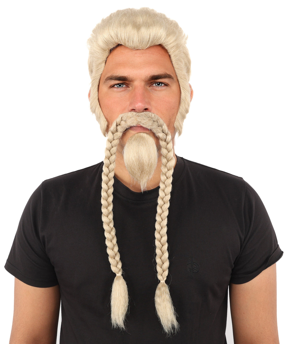 Men’s Blonde Braided Beard, Mustache & Wig Set | Character-Inspired Costume Facial Hair and Hairpiece | Ideal for Halloween and Cosplay