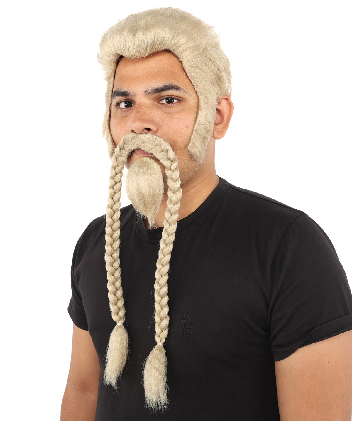 Men’s Blonde Braided Beard, Mustache & Wig Set | Character-Inspired Costume Facial Hair and Hairpiece | Ideal for Halloween and Cosplay