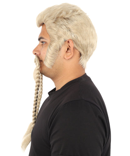 Men’s Blonde Braided Beard, Mustache & Wig Set | Character-Inspired Costume Facial Hair and Hairpiece | Ideal for Halloween and Cosplay