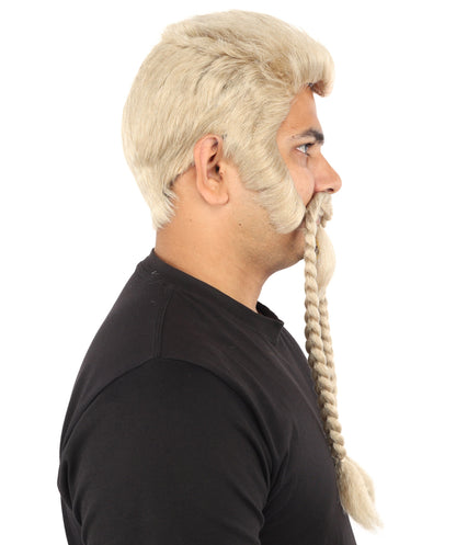 Men’s Blonde Braided Beard, Mustache & Wig Set | Character-Inspired Costume Facial Hair and Hairpiece | Ideal for Halloween and Cosplay