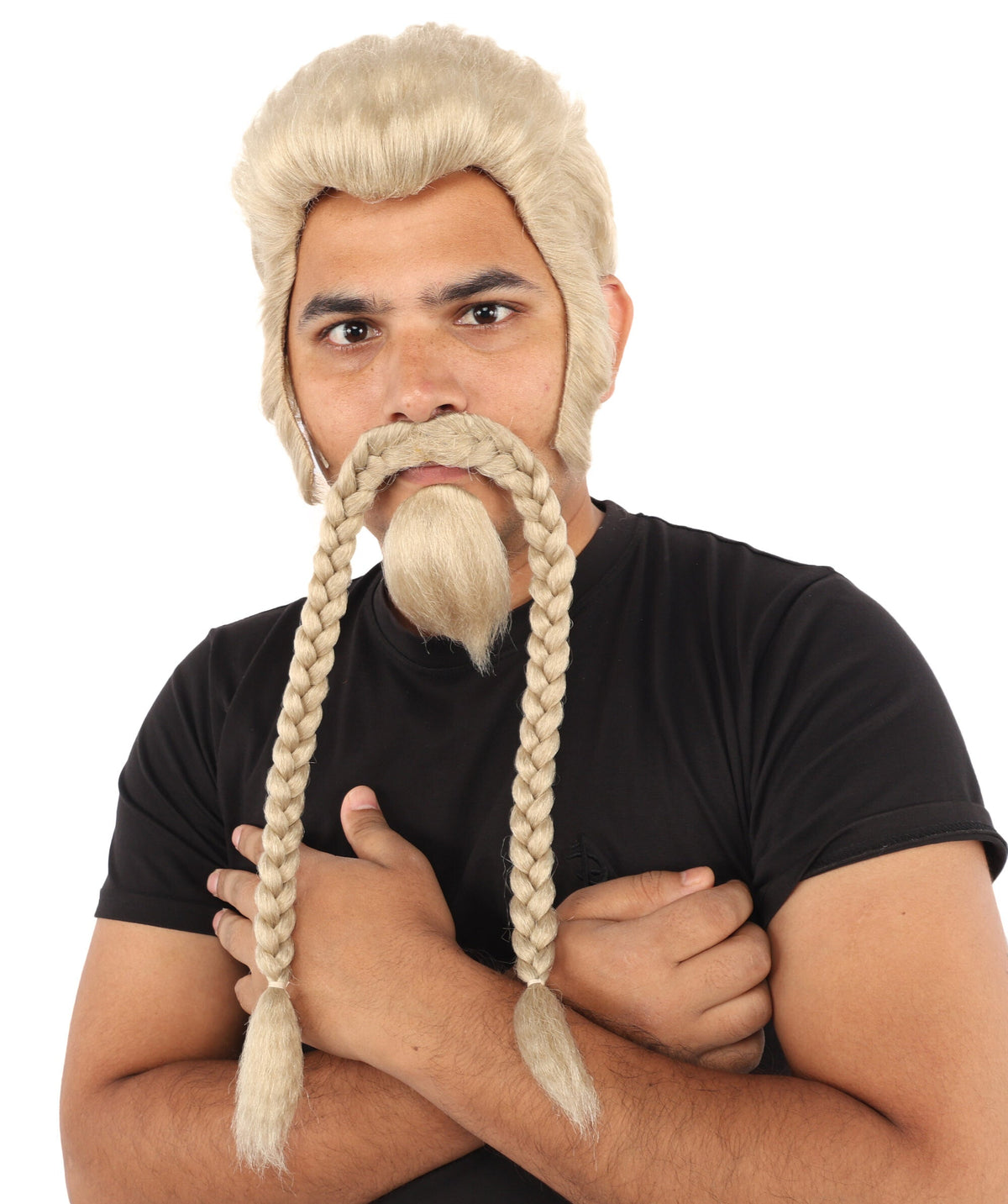 Men’s Blonde Braided Beard, Mustache & Wig Set | Character-Inspired Costume Facial Hair and Hairpiece | Ideal for Halloween and Cosplay