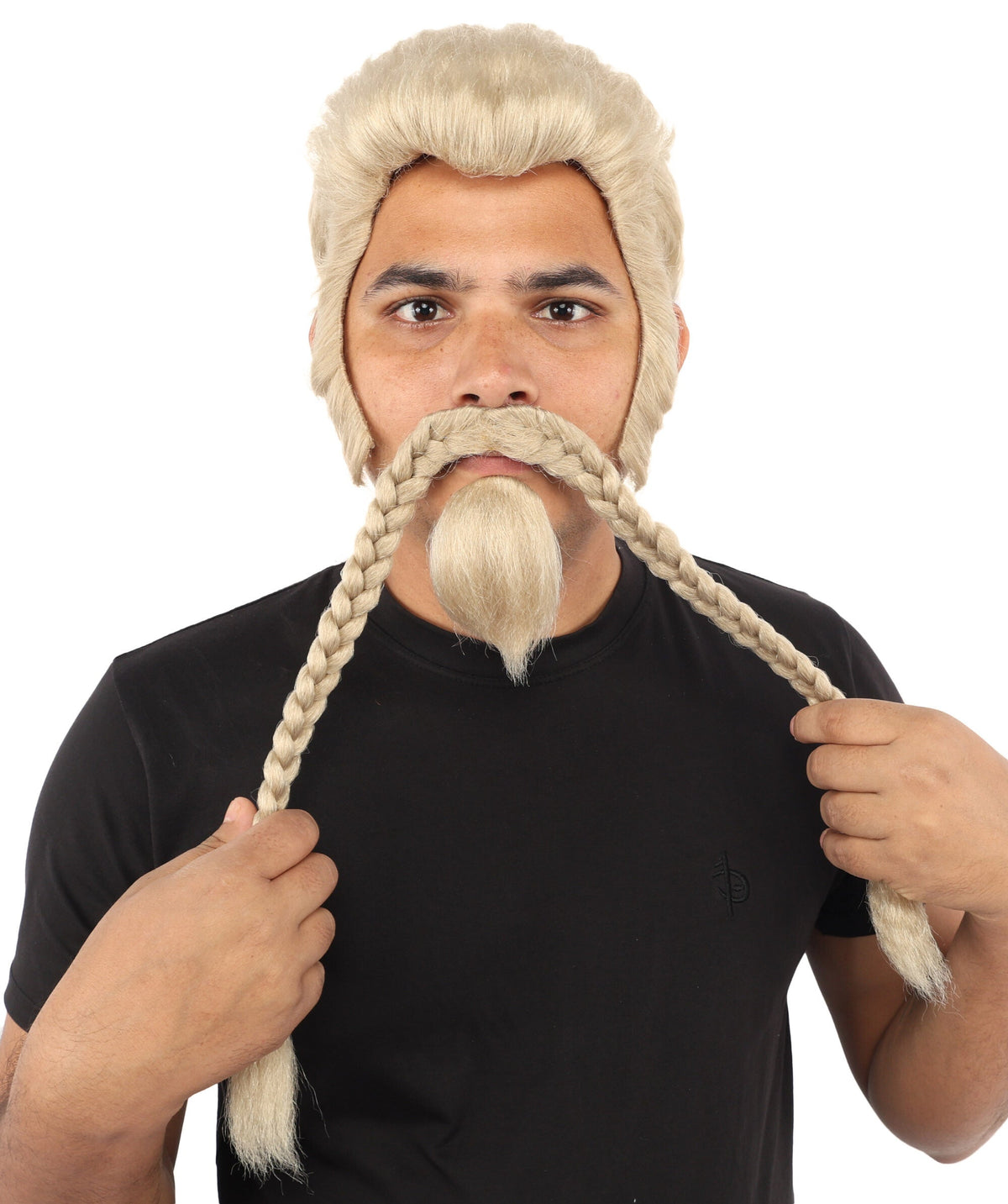 Men’s Blonde Braided Beard, Mustache & Wig Set | Character-Inspired Costume Facial Hair and Hairpiece | Ideal for Halloween and Cosplay