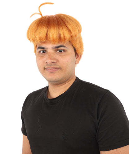 Adult Men’s Orange Medium Bowl Cut Wig | Animated Character-Inspired Hairpiece | Ideal for Halloween Cosplay and Themed Events