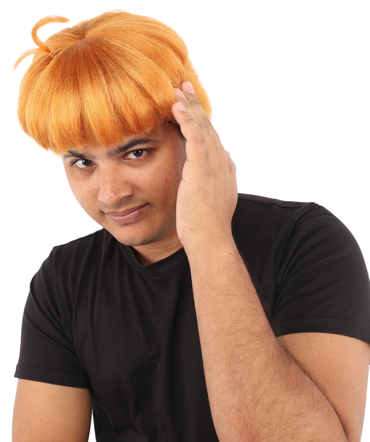 Adult Men’s Orange Medium Bowl Cut Wig | Animated Character-Inspired Hairpiece | Ideal for Halloween Cosplay and Themed Events