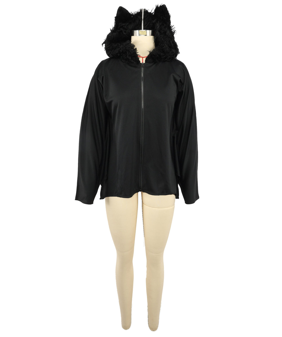 HPO Women's Black Bat Poncho Costume with Faux Fur Cat Ear Hoodie - Hooded Bat Cape with Wing Wing Cover-Up Lightweight Costume for Halloween Cosplay Parties & Fancy Dress