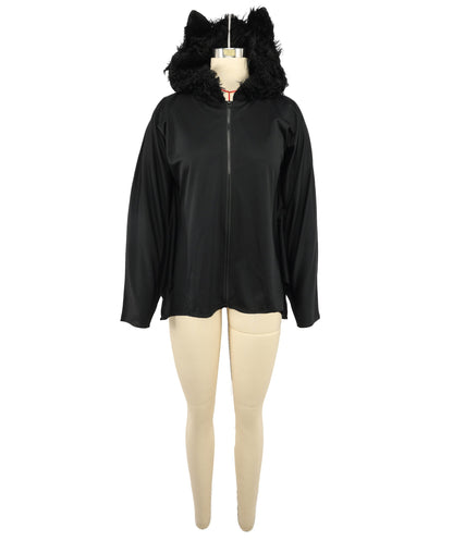 HPO Women's Black Bat Poncho Costume with Faux Fur Cat Ear Hoodie - Hooded Bat Cape with Wing Wing Cover-Up Lightweight Costume for Halloween Cosplay Parties & Fancy Dress