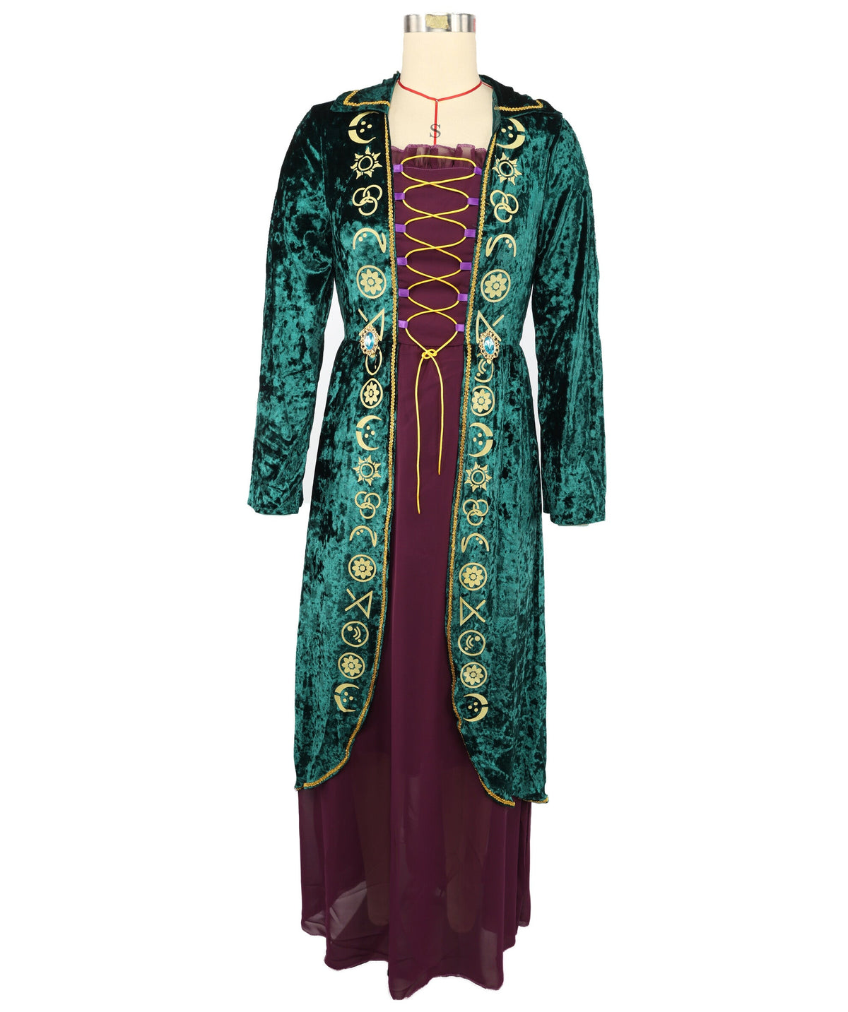 HPO Women's Medieval Fantasy Robe Costume Gothic Long Sleeve Dress Outfit - Flowing Green Silhouette & Dark Character Styling For Women Halloween Cosplay Theatre Performances & Fantasy Theme Events