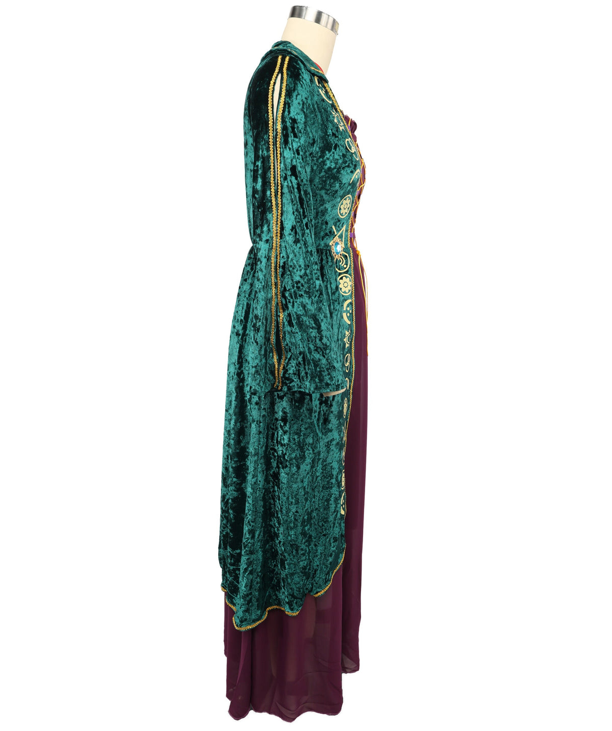 HPO Women's Medieval Fantasy Robe Costume Gothic Long Sleeve Dress Outfit - Flowing Green Silhouette & Dark Character Styling For Women Halloween Cosplay Theatre Performances & Fantasy Theme Events