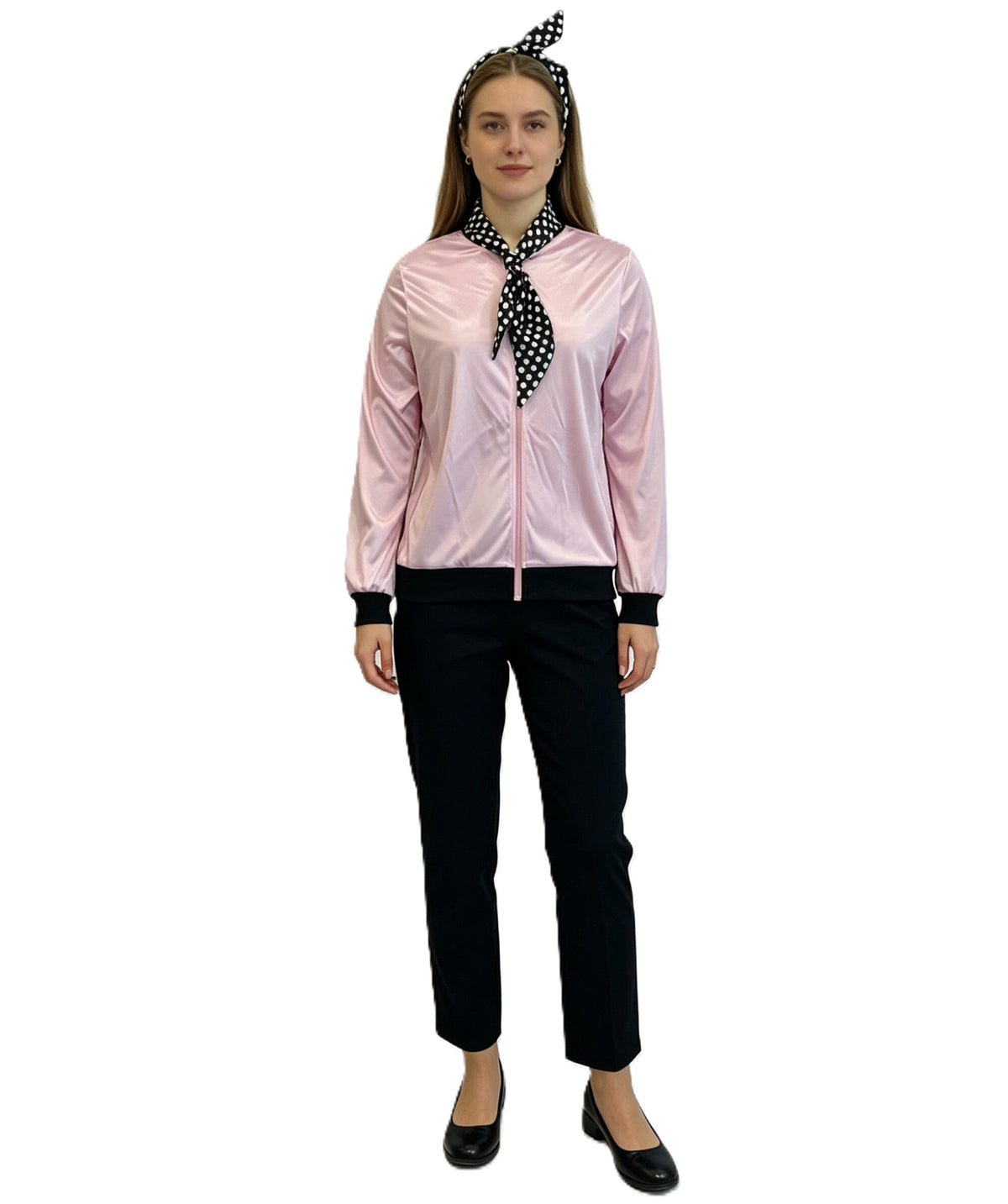 Adult Women's Pink Costume Jacket | Shiny Knit Satin Jacket With Headband | Ideal for Halloween, Fancy Dress & Party Outfit