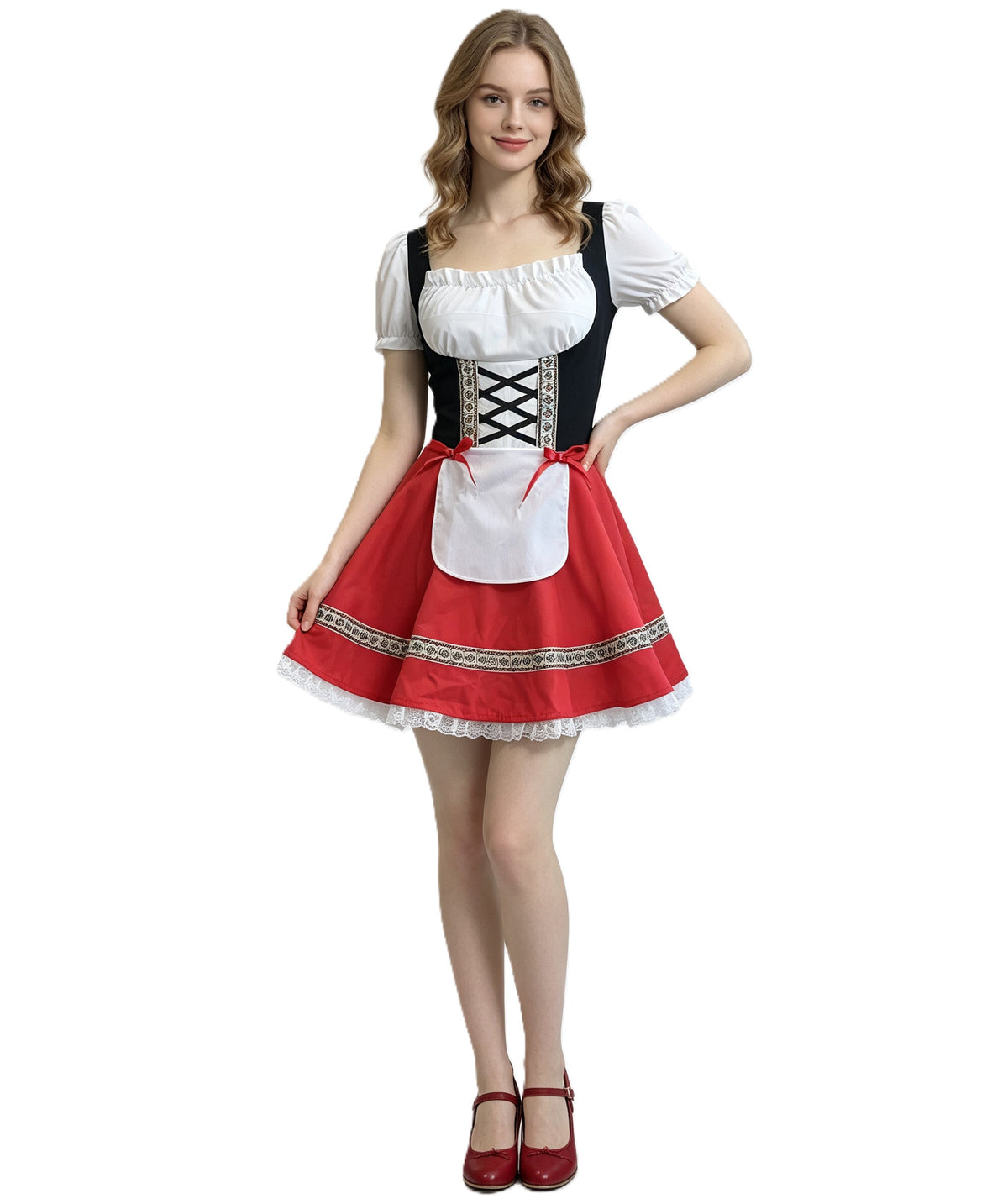 Women's Oktoberfest Costume | Multicolour Bavarian Dirndl Dress | Ideal for Halloween, Beer Festival & Fancy Dress Party Outfit