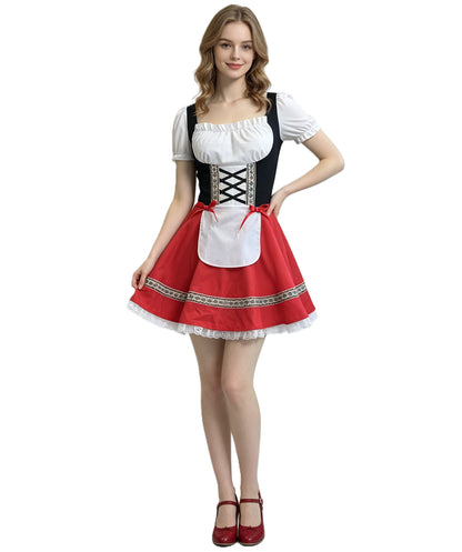 Women's Oktoberfest Costume | Multicolour Bavarian Dirndl Dress | Ideal for Halloween, Beer Festival & Fancy Dress Party Outfit