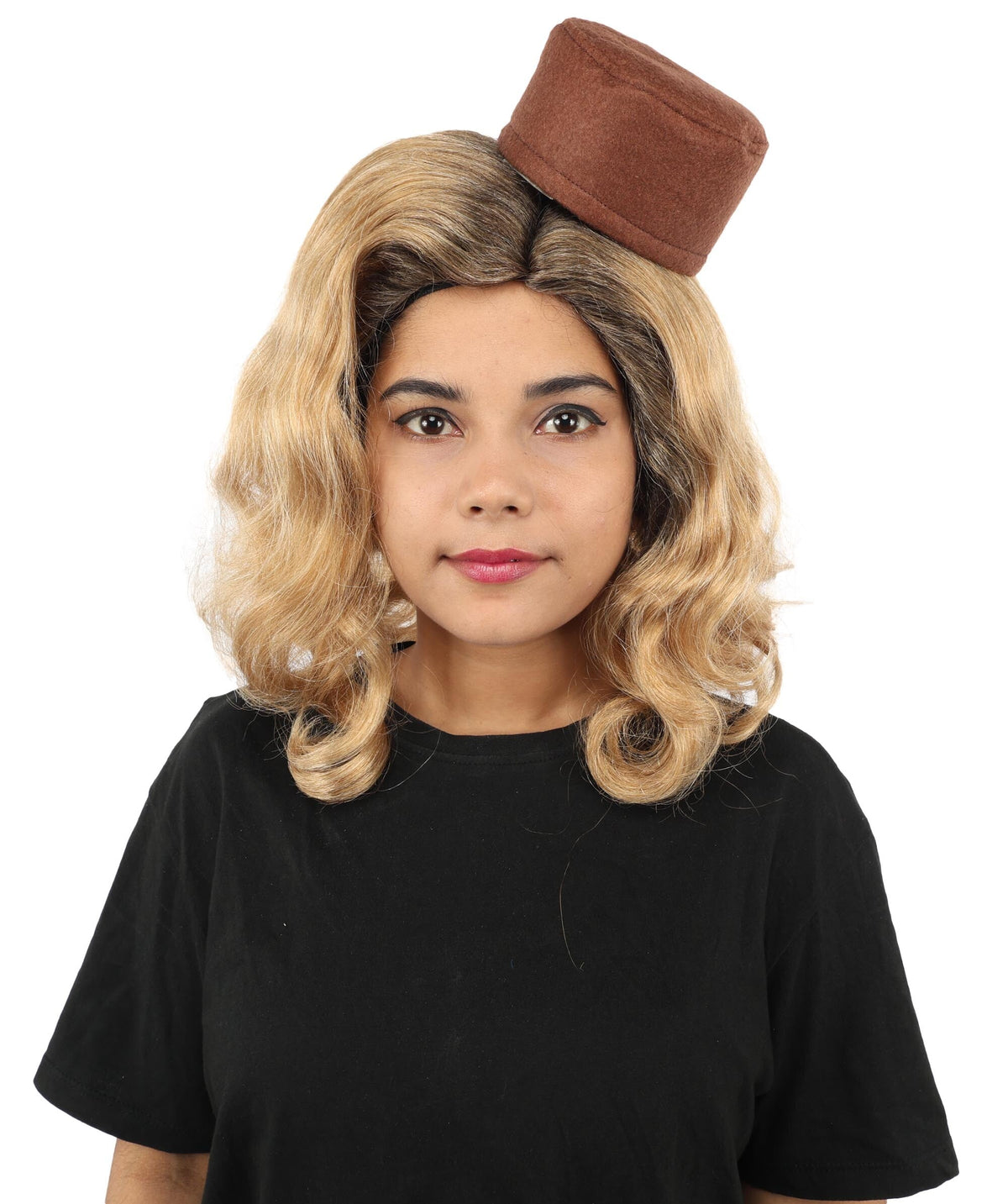 Adult & Teen Women's Vintage Bob Wig | Short Blonde Brown Costume Hairpiece With Mini Top Hat Detail | Capless Cap for Halloween, Cosplay & Parties