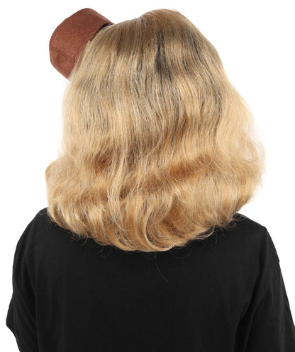 Adult & Teen Women's Vintage Bob Wig | Short Blonde Brown Costume Hairpiece With Mini Top Hat Detail | Capless Cap for Halloween, Cosplay & Parties