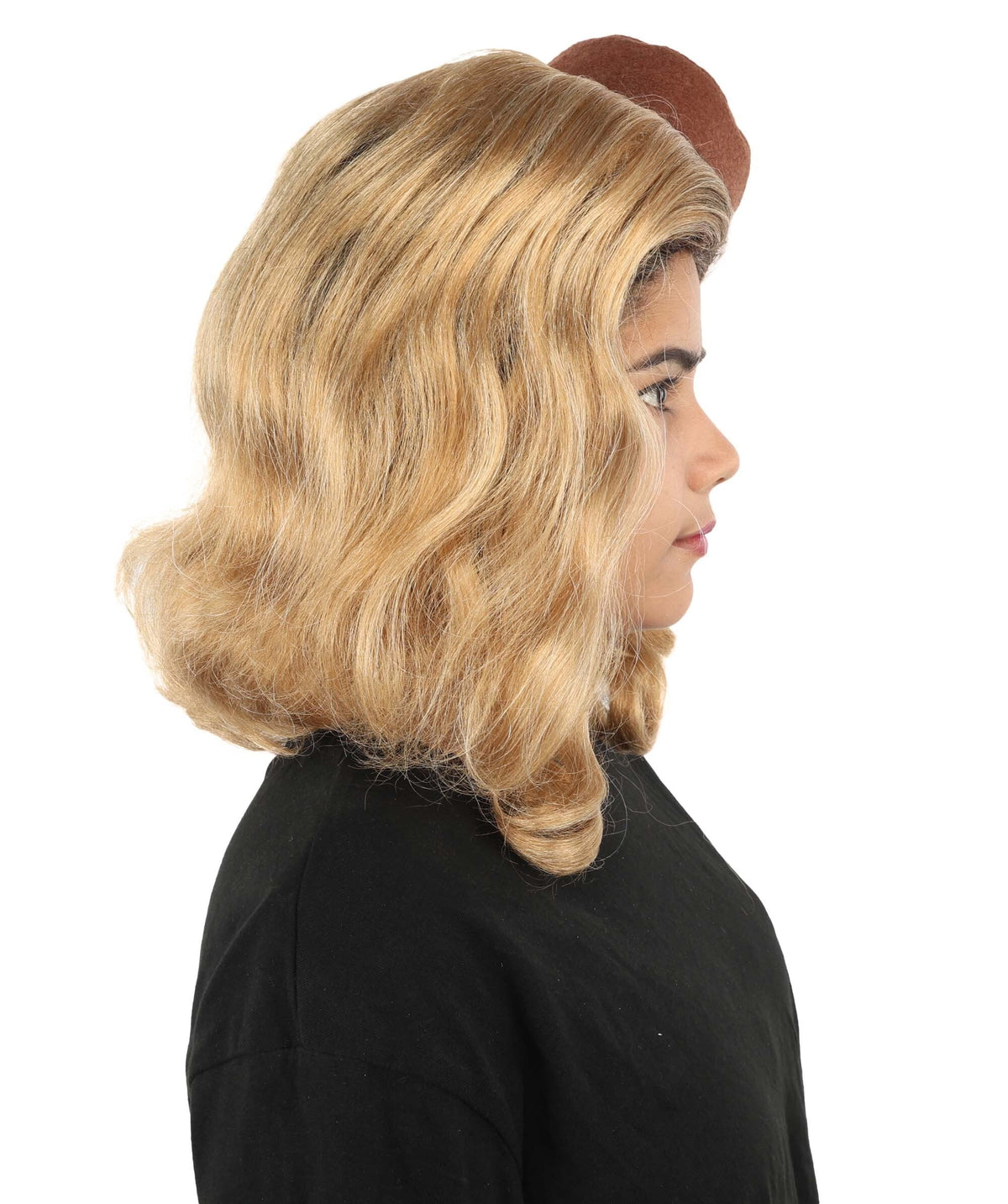 Adult & Teen Women's Vintage Bob Wig | Short Blonde Brown Costume Hairpiece With Mini Top Hat Detail | Capless Cap for Halloween, Cosplay & Parties